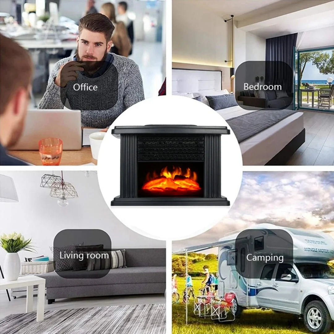 Electric Fireplace Heater Compact 1000W Flame Effect Timer