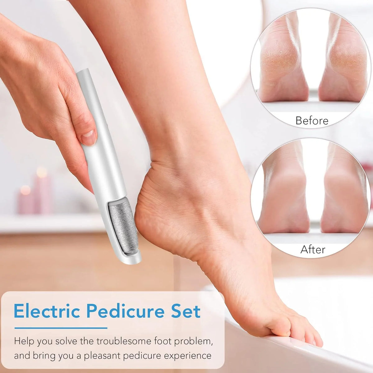 Electric Foot File Rechargeable Cordless Dual Roller Heads 3 Speeds