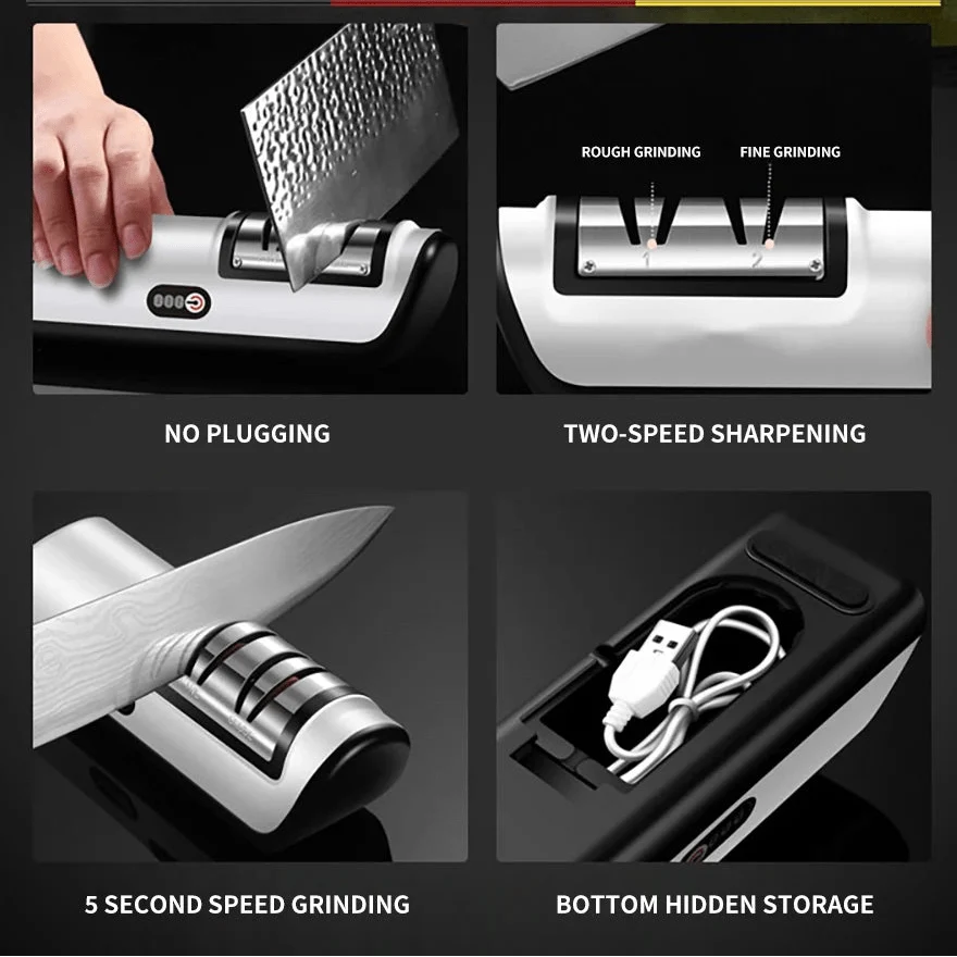 Electric Knife Sharpener Automatic 3-Speed Rechargeable