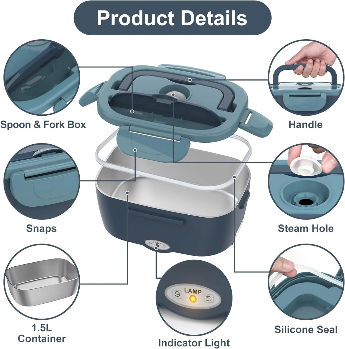 Electric Lunch Box Stainless Steel Leakproof Dual Power
