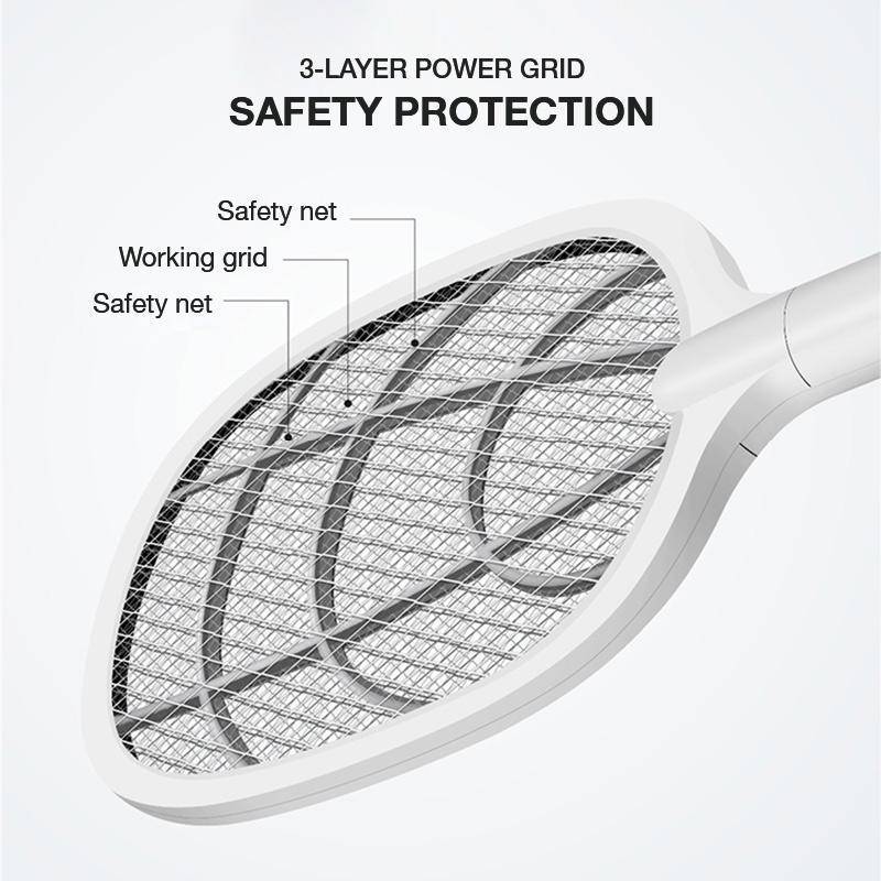 Electric Mosquito Swatter 3000V USB Rechargeable Triple Safety Mesh