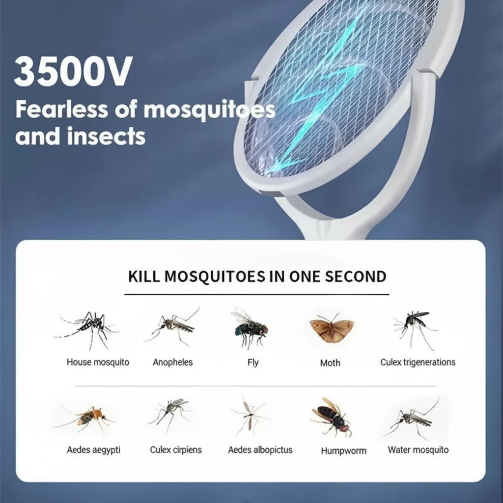 Electric Mosquito Swatter LED Lamp Adjustable Head USB Rechargeable