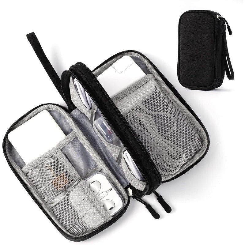 Electronics Organizer Pouch Waterproof Nylon Double-Layer 11 Pockets
