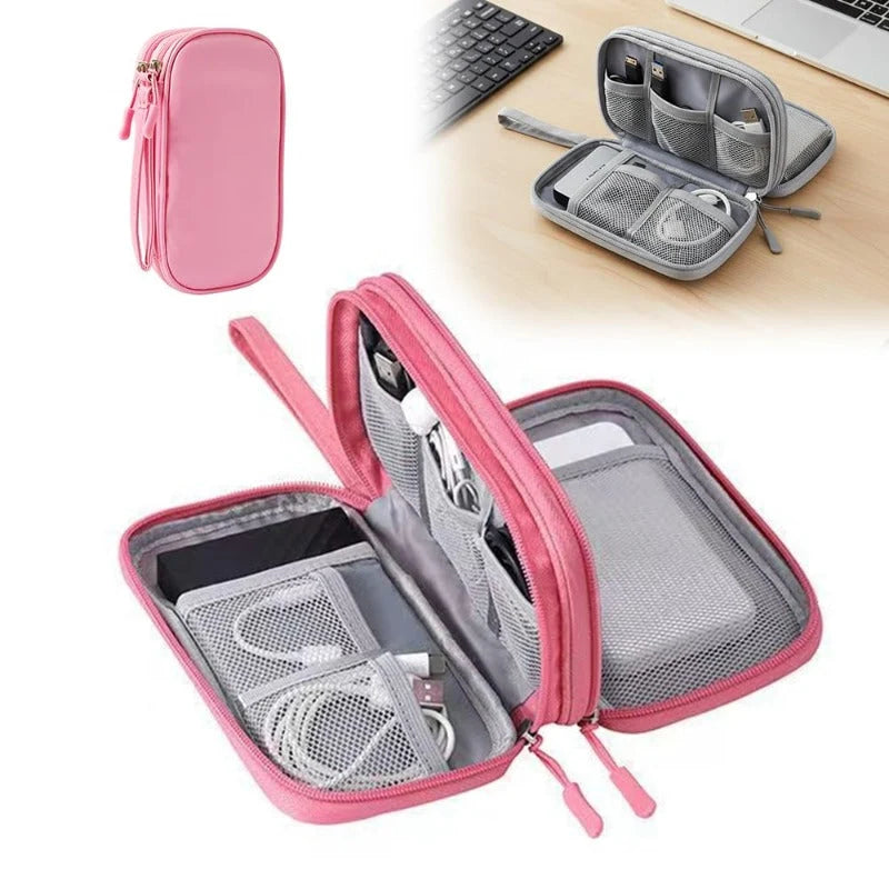 Electronics Organizer Pouch Waterproof Nylon Double-Layer 11 Pockets
