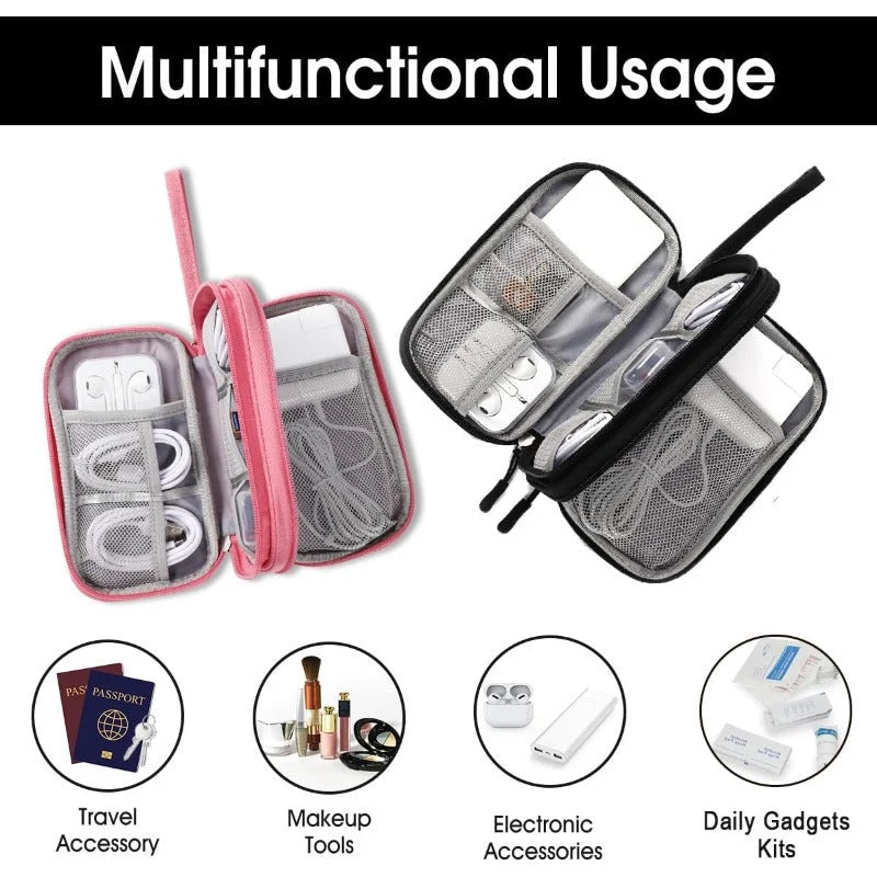 Electronics Organizer Pouch Waterproof Nylon Double-Layer 11 Pockets
