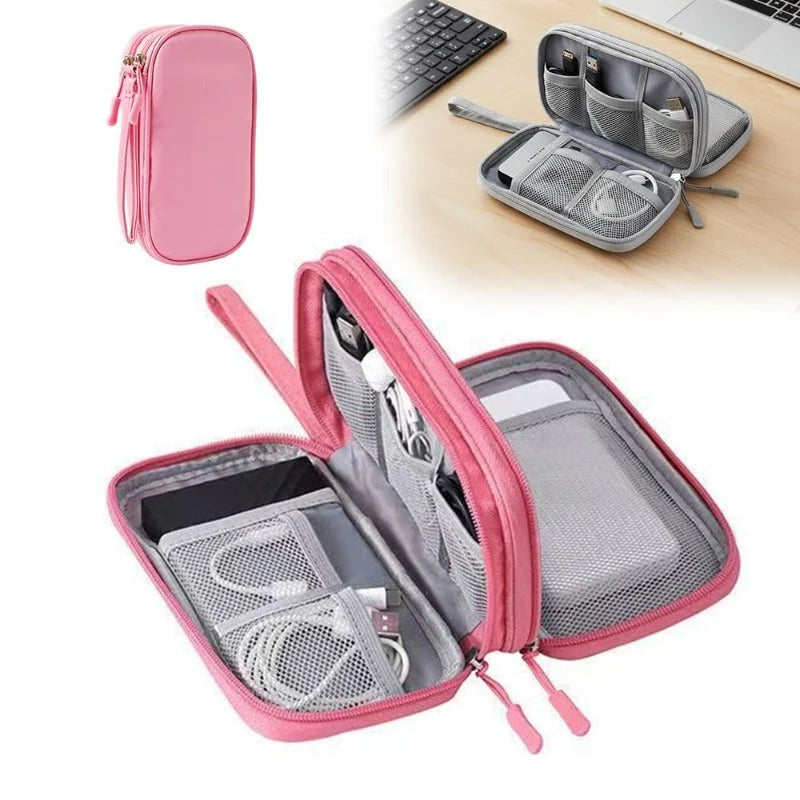 Electronics Organizer Pouch Waterproof Nylon Double-Layer 11 Pockets