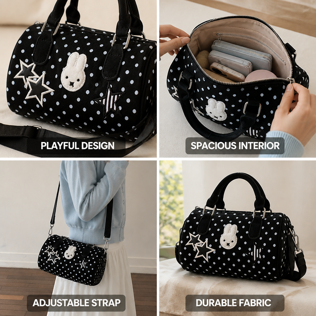 Embroidered Polka Dot Adjustable Strap Handbag