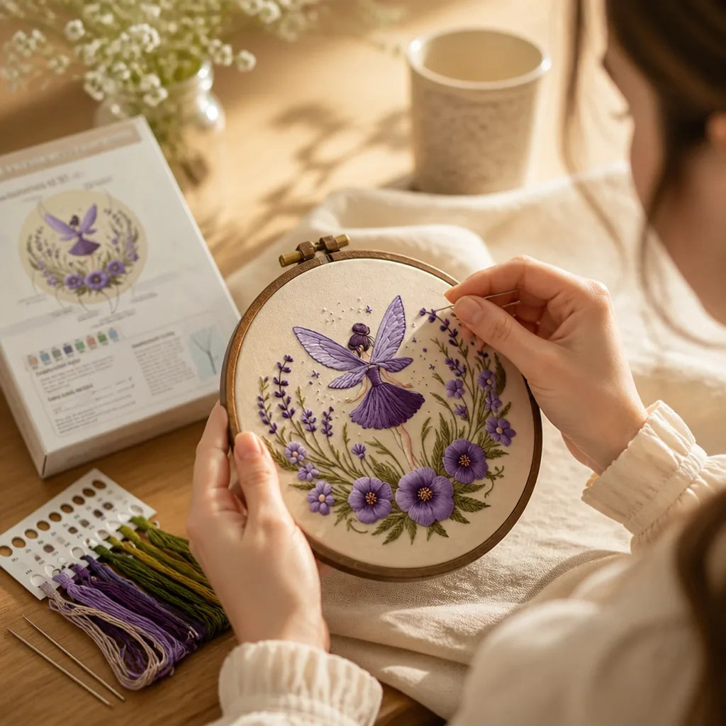 Embroidery Kit Pre-Printed Fairy Pattern Hoop & Cotton Threads