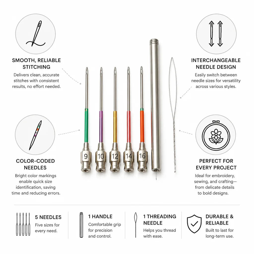 Embroidery Needle Kit Color-Coded Interchangeable Needles