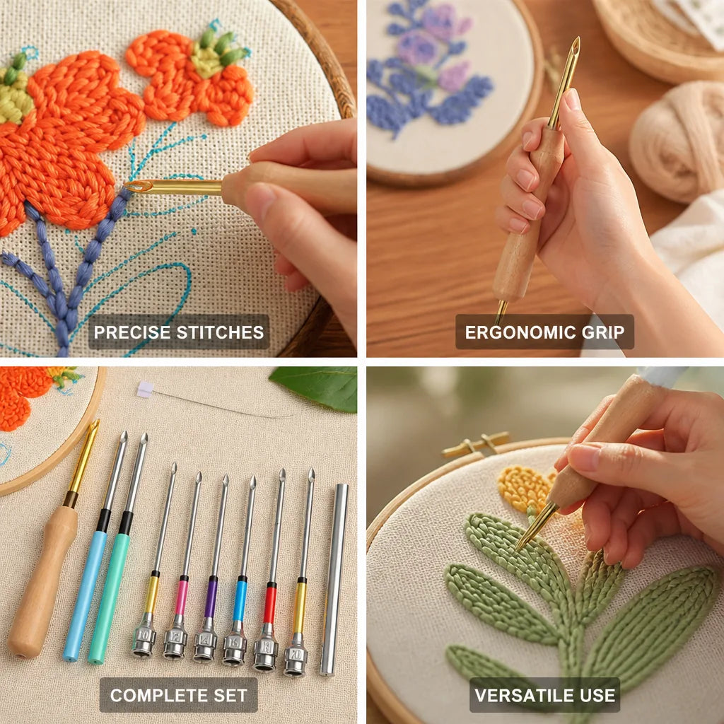 Embroidery & Punch Needle Kit Precision Needles Ergonomic Handle