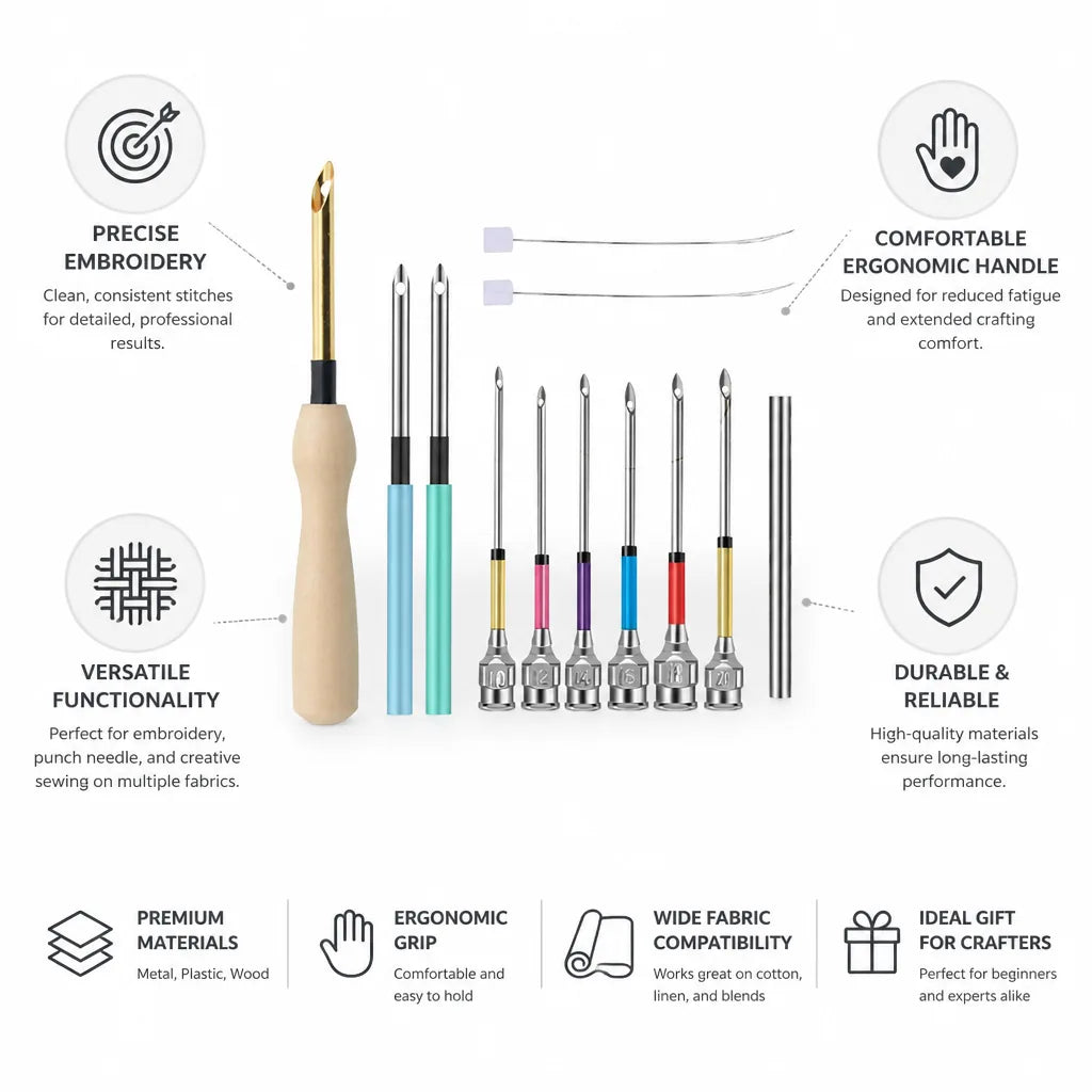 Embroidery & Punch Needle Kit Precision Needles Ergonomic Handle