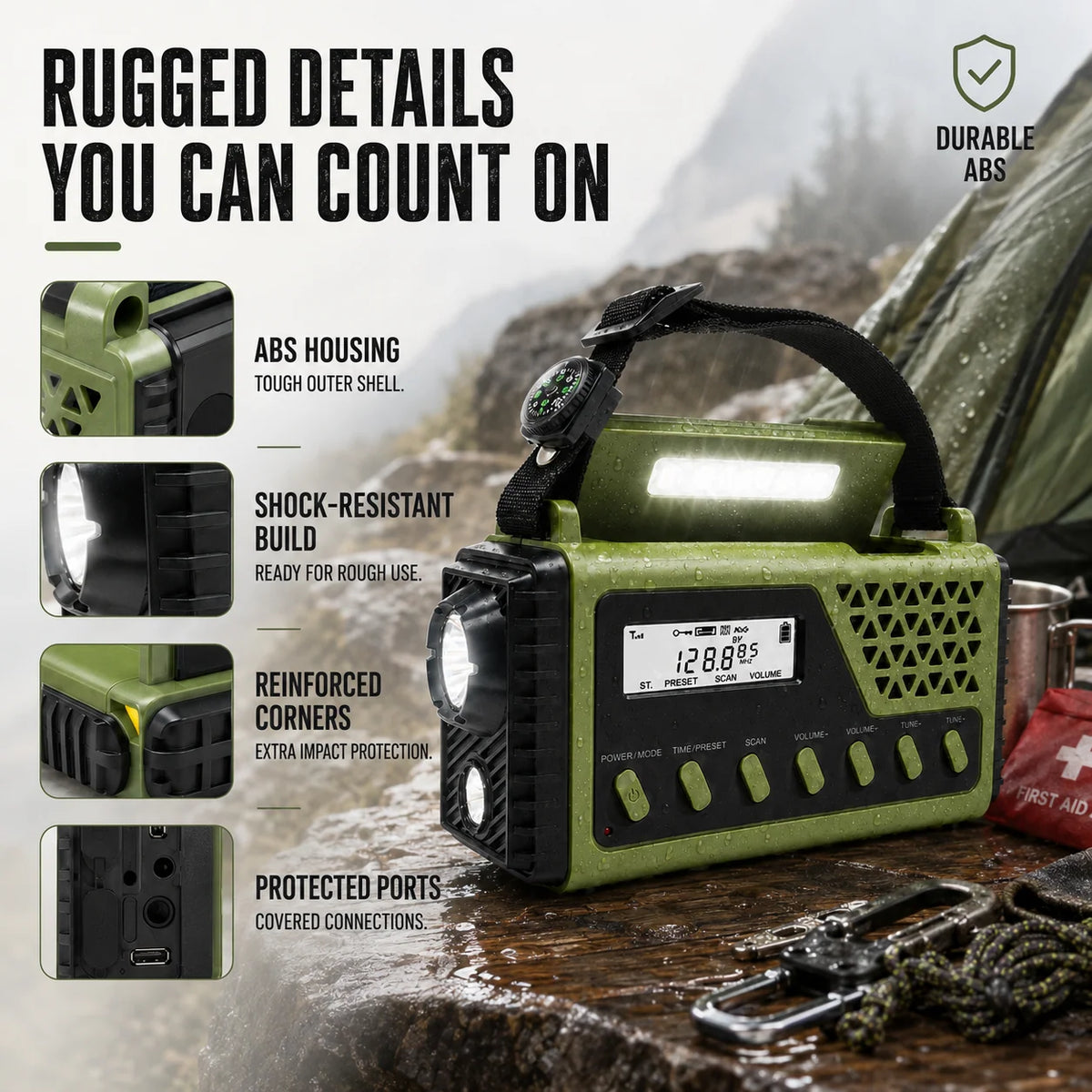 Emergency Radio Hand Crank & Solar Charging 10,000 mAh Battery