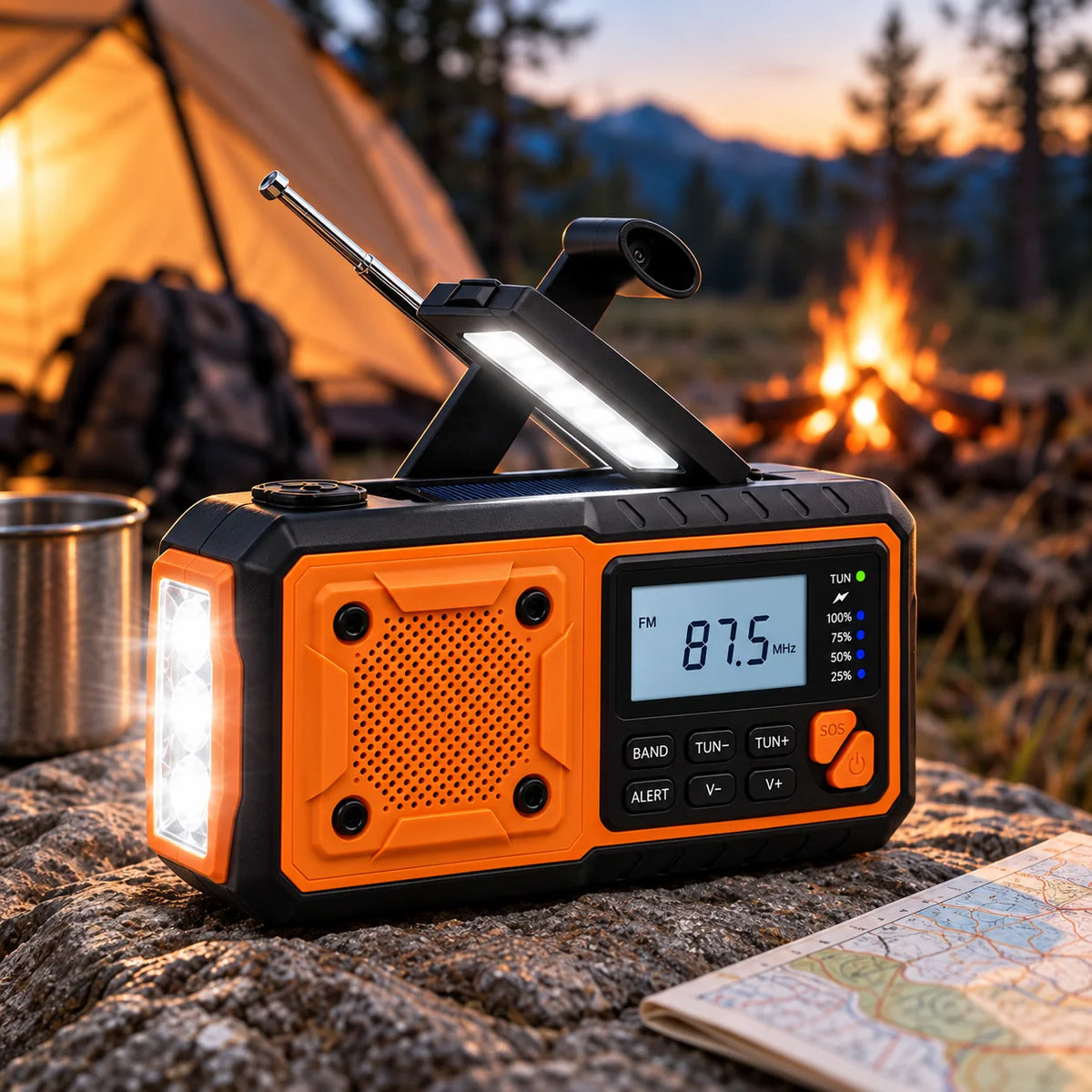 Emergency Radio Hand Crank & Solar Charging Bluetooth Flashlight