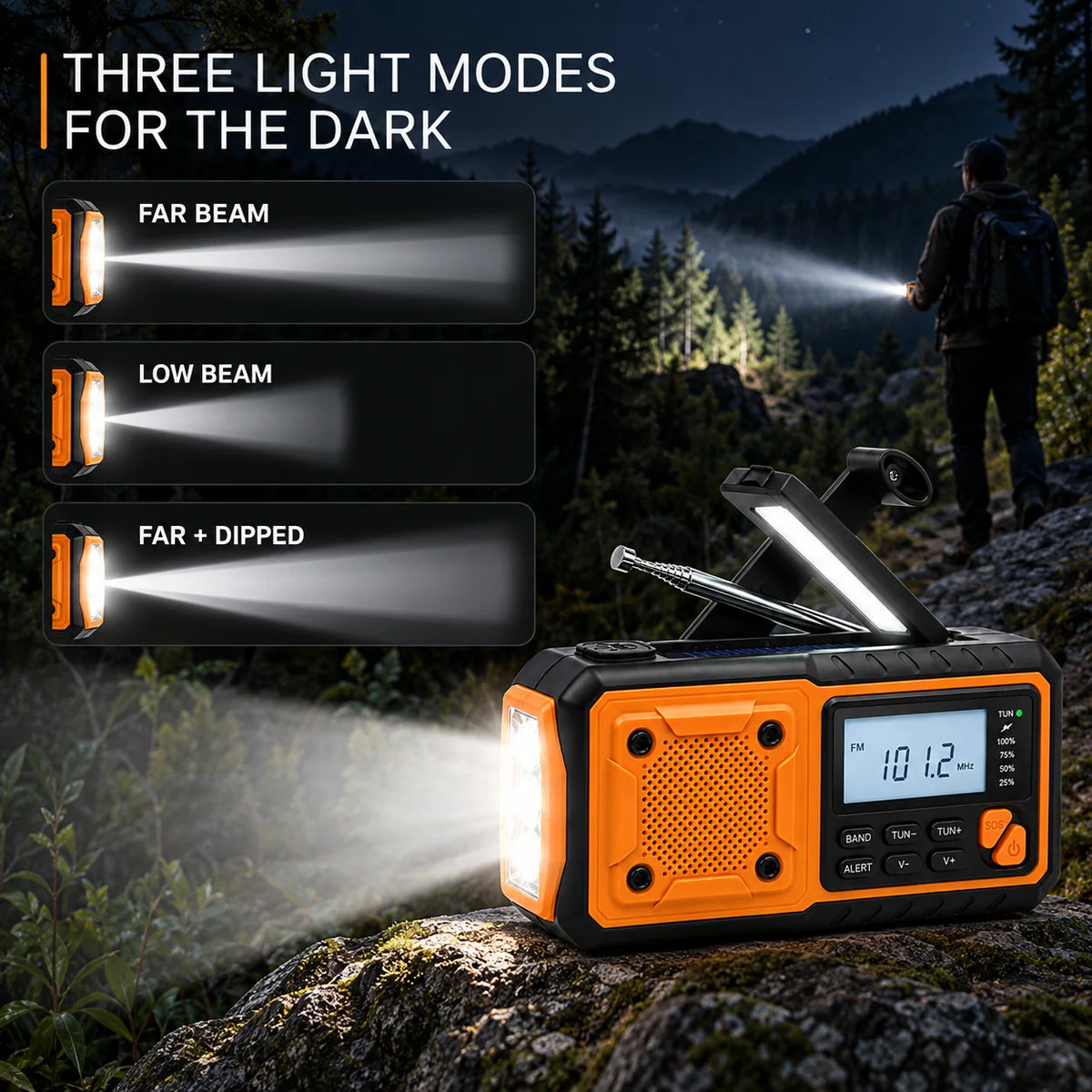 Emergency Radio Hand Crank & Solar Charging Bluetooth Flashlight