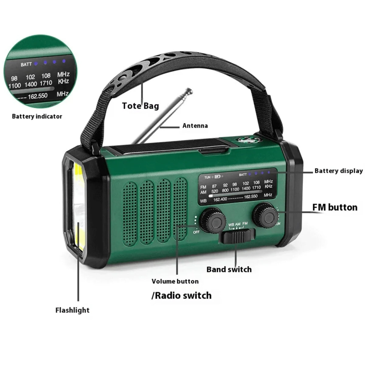 Emergency Radio NOAA Solar Hand Crank USB Charging