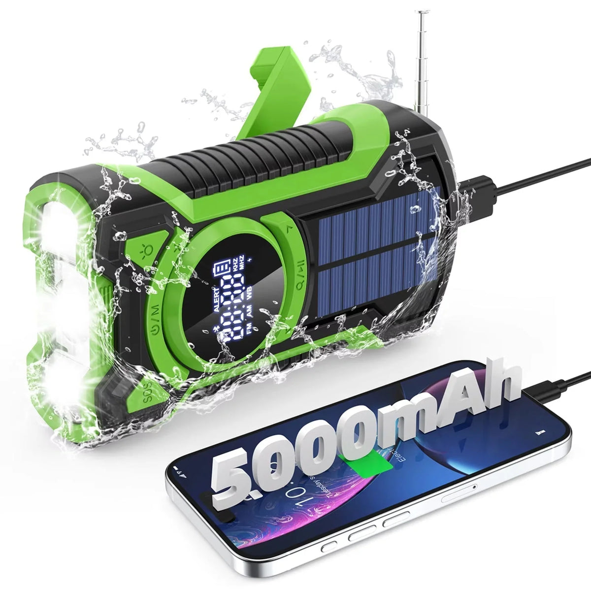 Emergency Radio & Power Bank Solar Hand Crank 5000mAh