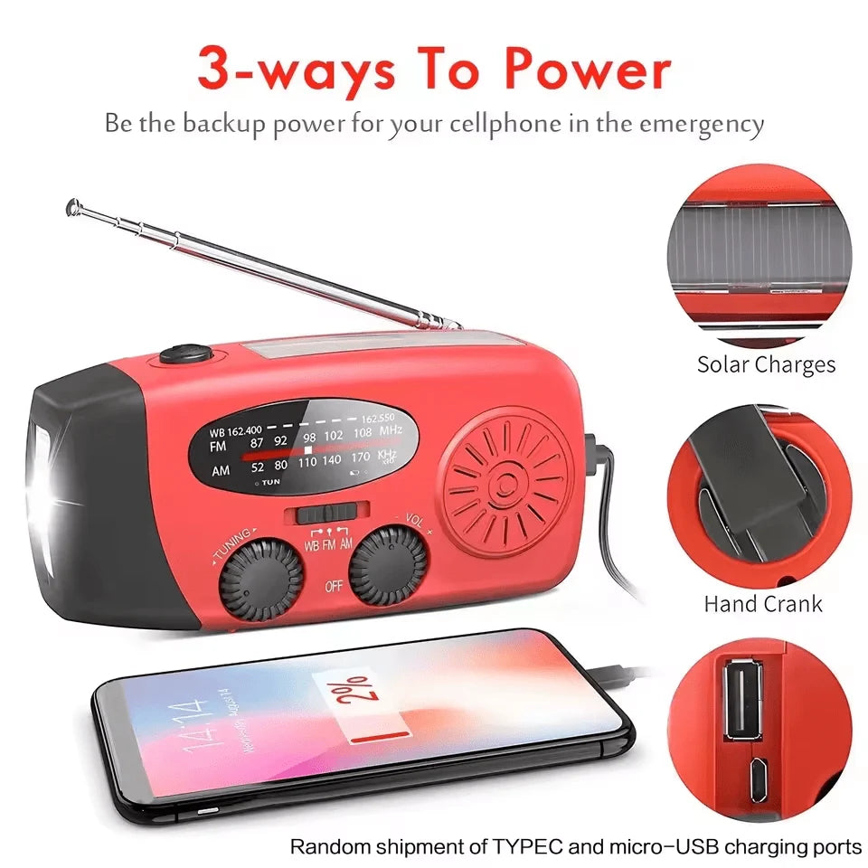 Emergency Radio Solar & Hand Crank Charging NOAA_receiver