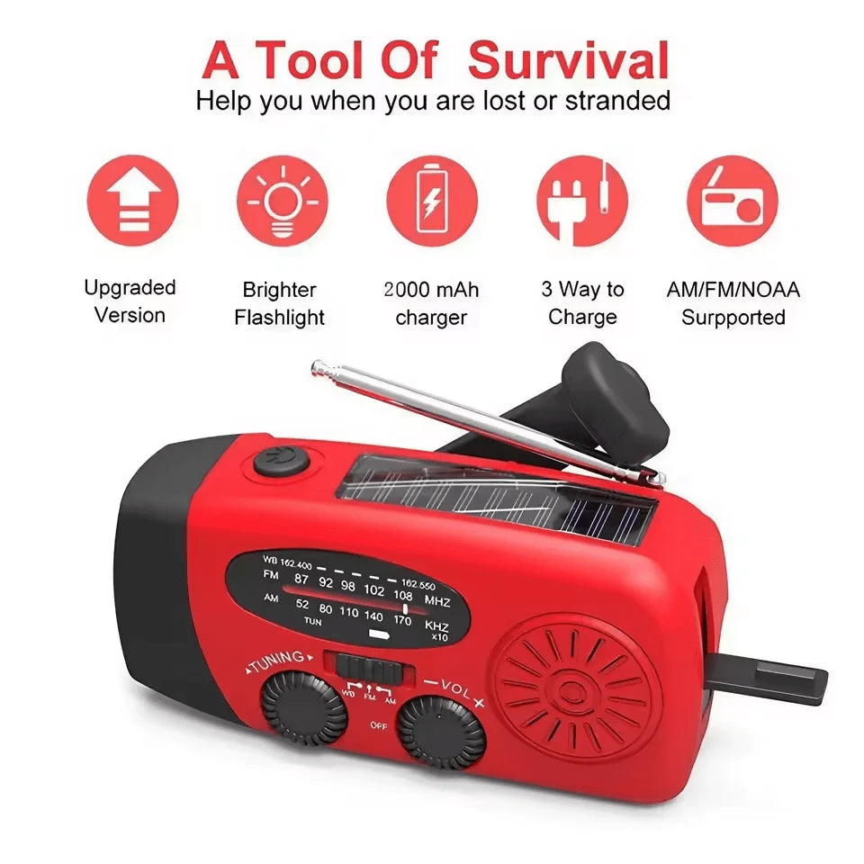 Emergency Radio Solar & Hand Crank Charging NOAA_receiver