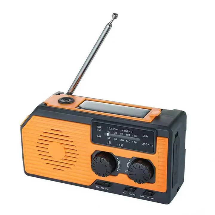 Emergency Radio Solar & Hand Crank Powered USB Phone Charging 5000mAh Battery