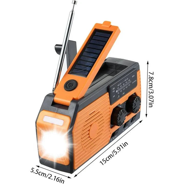 Emergency Radio Solar & Hand Crank Powered USB Phone Charging 5000mAh Battery