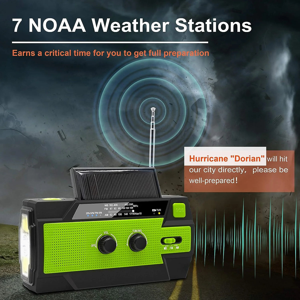 Emergency Weather Radio Hand Crank & Solar 4000mAh
