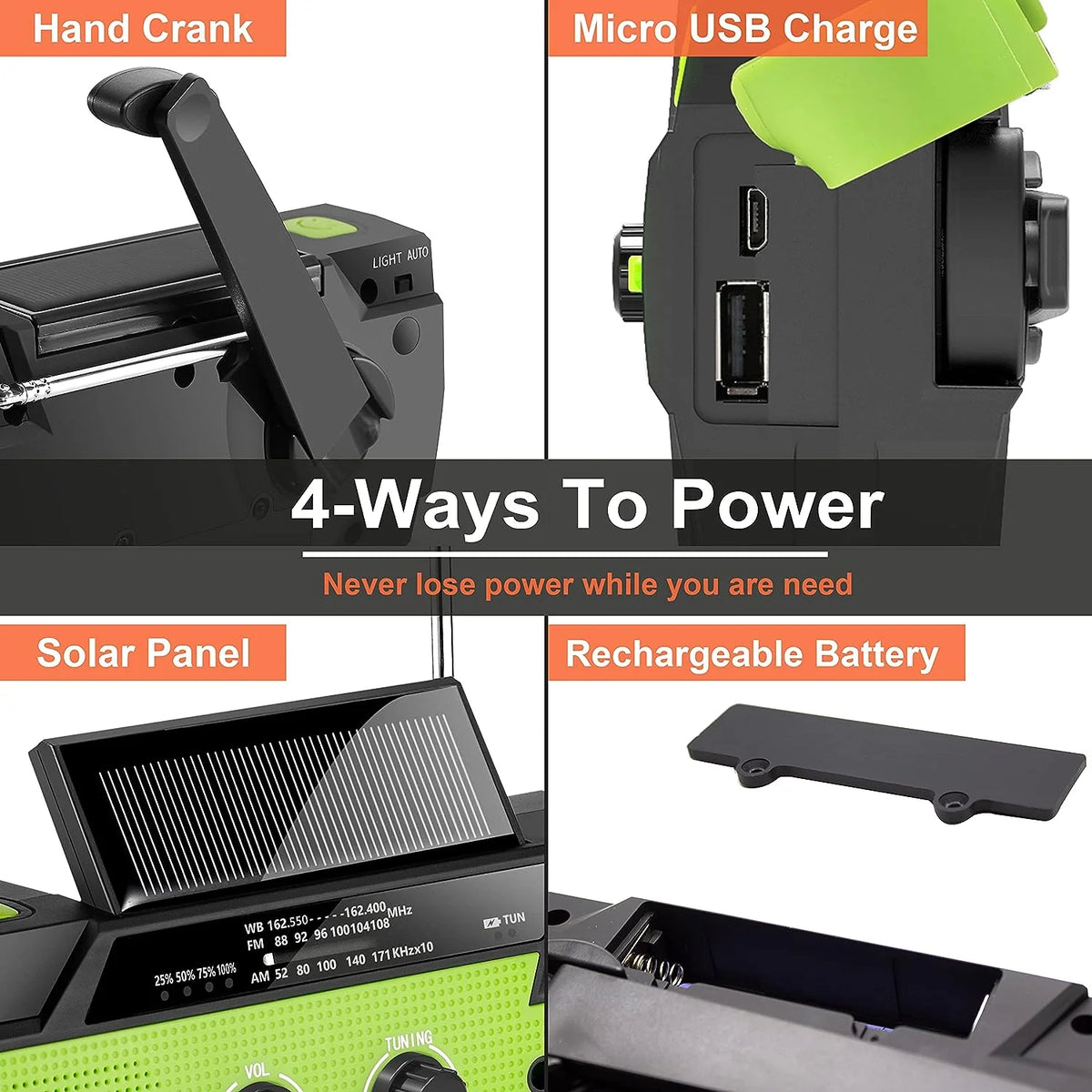 Emergency Weather Radio Hand Crank & Solar 4000mAh