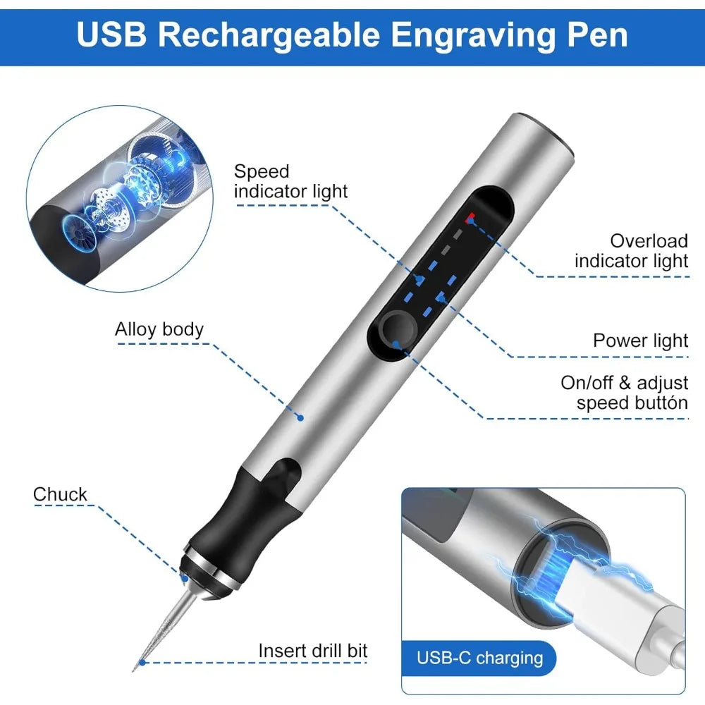 Engraving Pen Cordless USB Rechargeable 37-Piece Bit Set