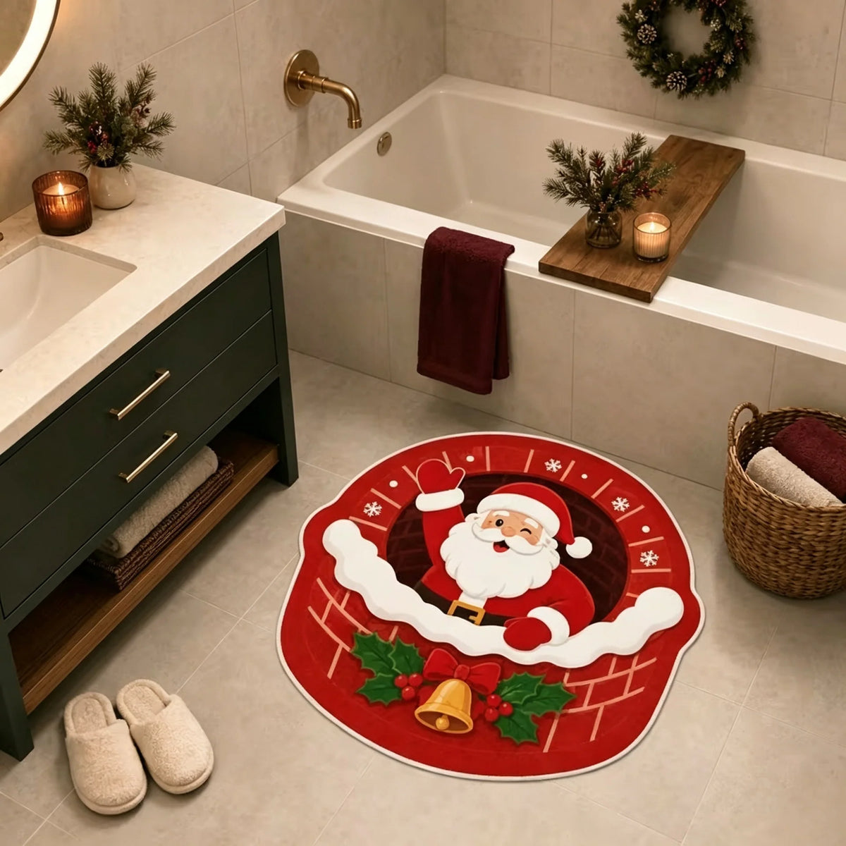 Entrance Mat Santa-Shaped Non-Slip Backing