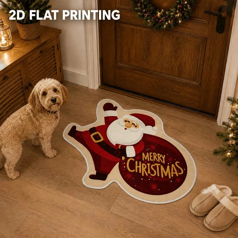 Entrance Mat Santa-Shaped Non-Slip Backing