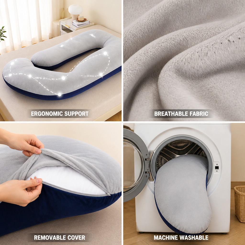 Ergonomic Breathable Pregnancy Body Pillow (Removable Washable Cover)
