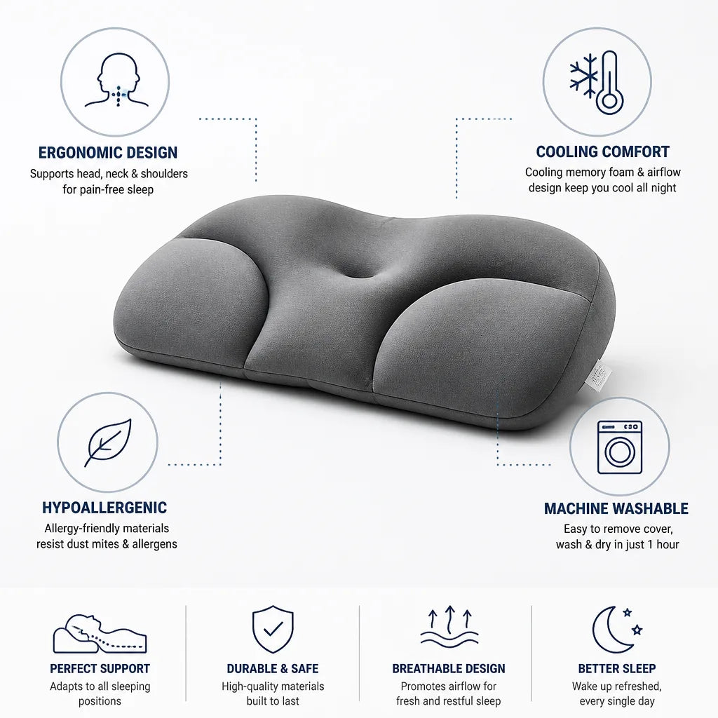 Ergonomic Contour Pillow Cooling Memory Foam Neck Support
