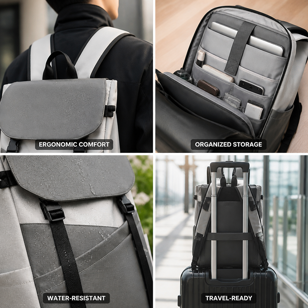 Ergonomic Padded Straps & Water-Resistant Travel Backpack (Laptop Compartment)