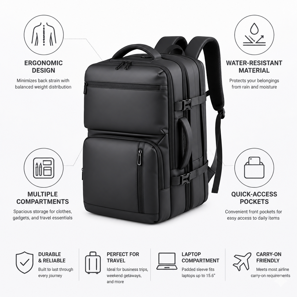 Ergonomic & Water-Resistant Travel Organizer Backpack