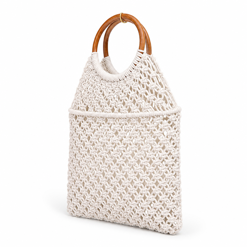 Ergonomic Wooden-Handle Macrame Bag
