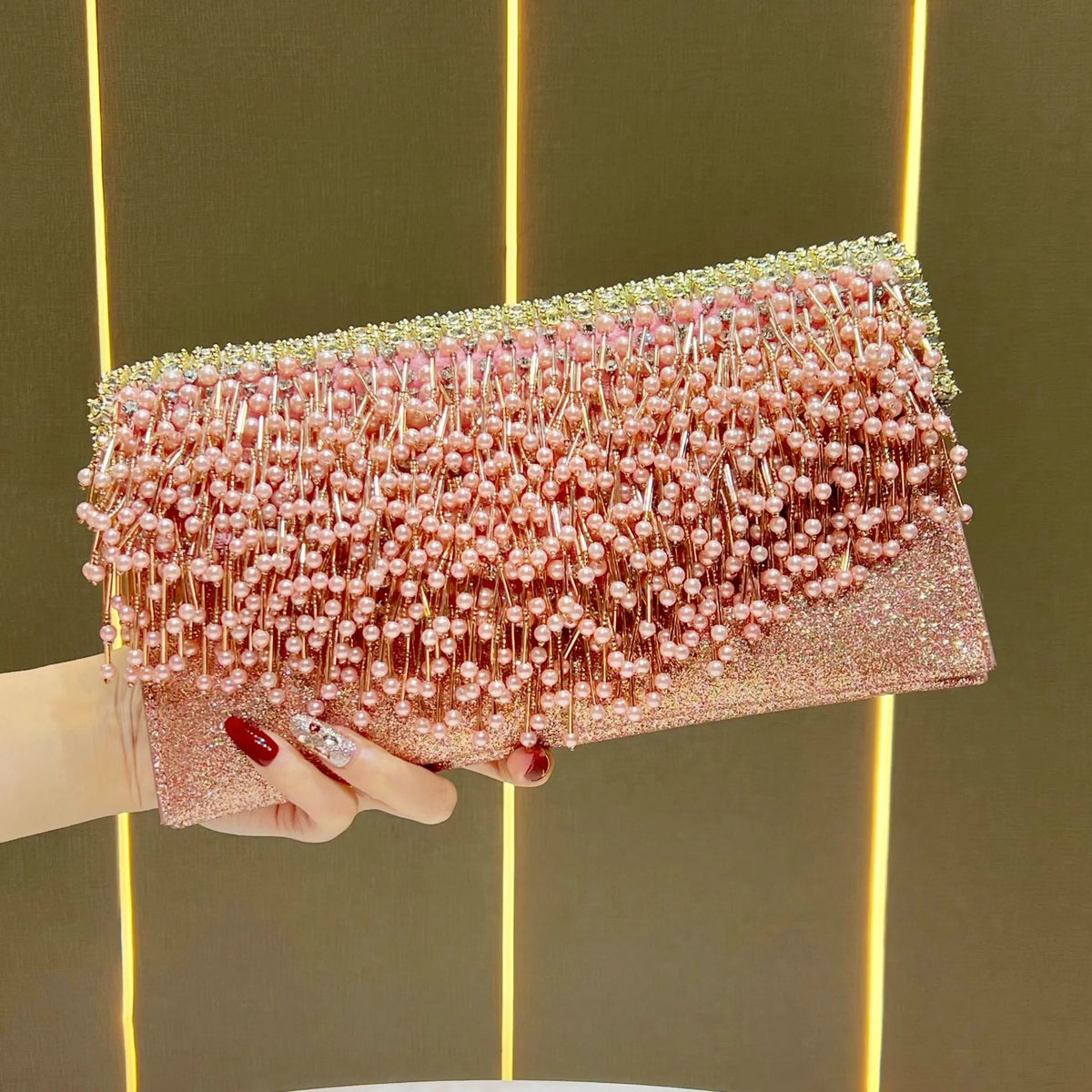 Evening Clutch Beaded Fringe Compact Design
