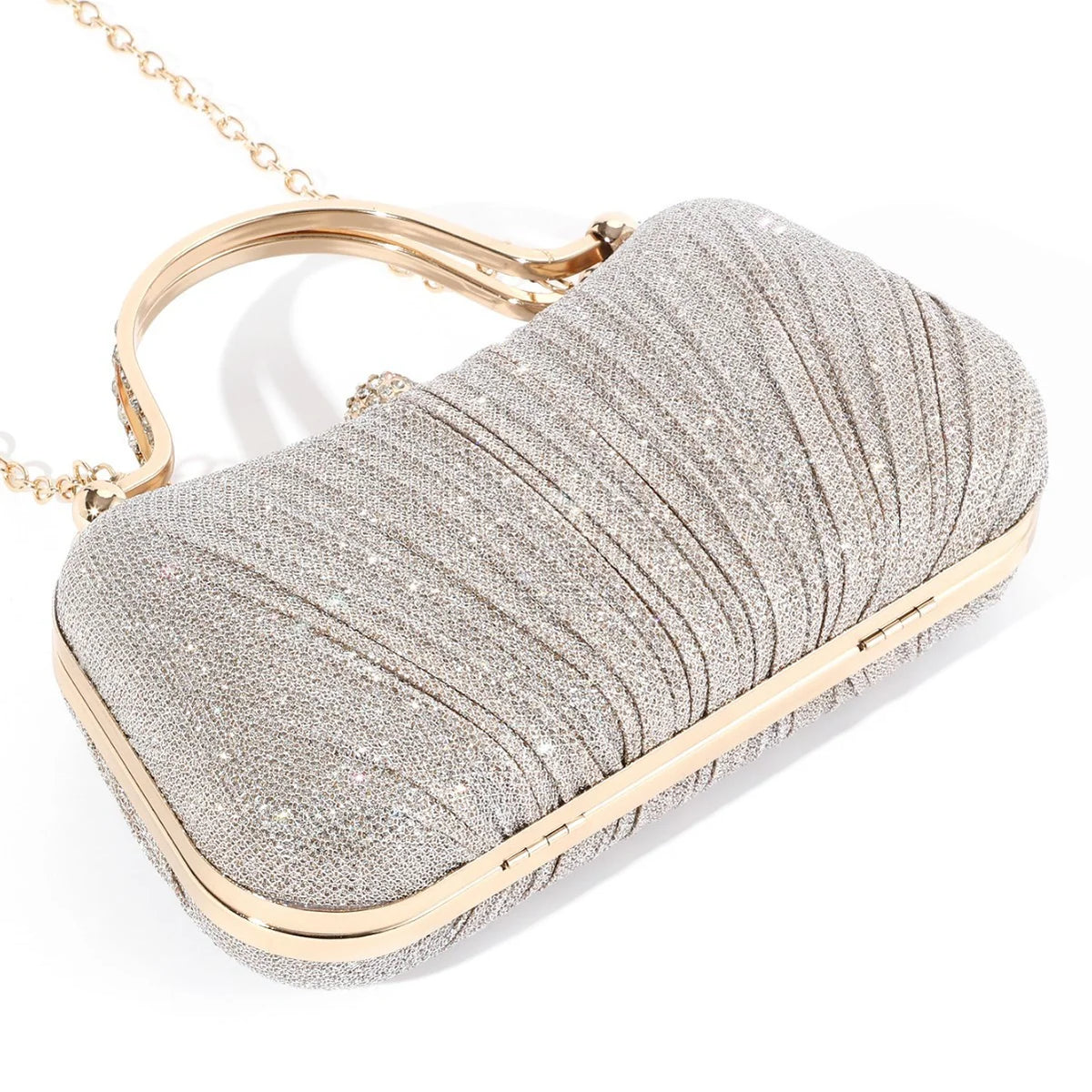 Evening Clutch Pleated Fabric Secure Clasp Compact Design