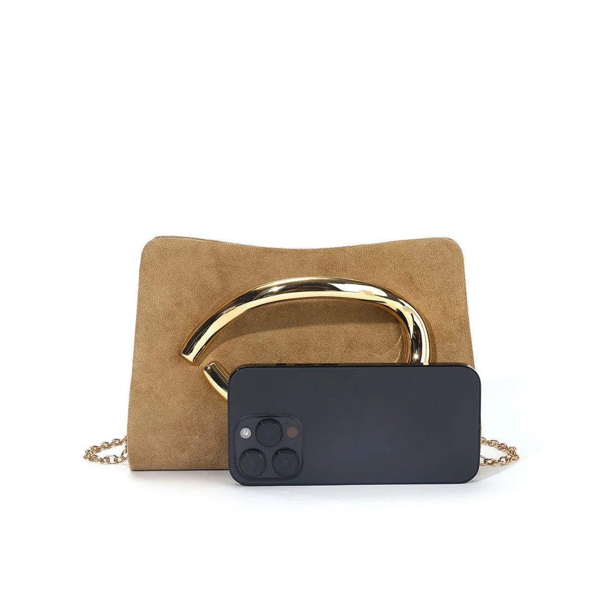Evening Clutch Suede Gold Handle Secure Closure