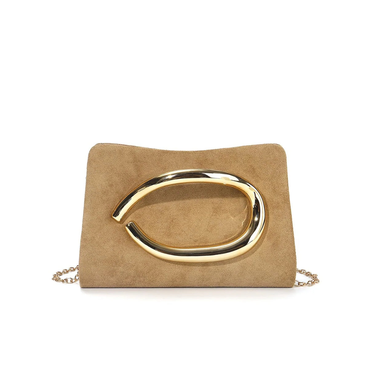 Evening Clutch Suede Gold Handle Secure Closure
