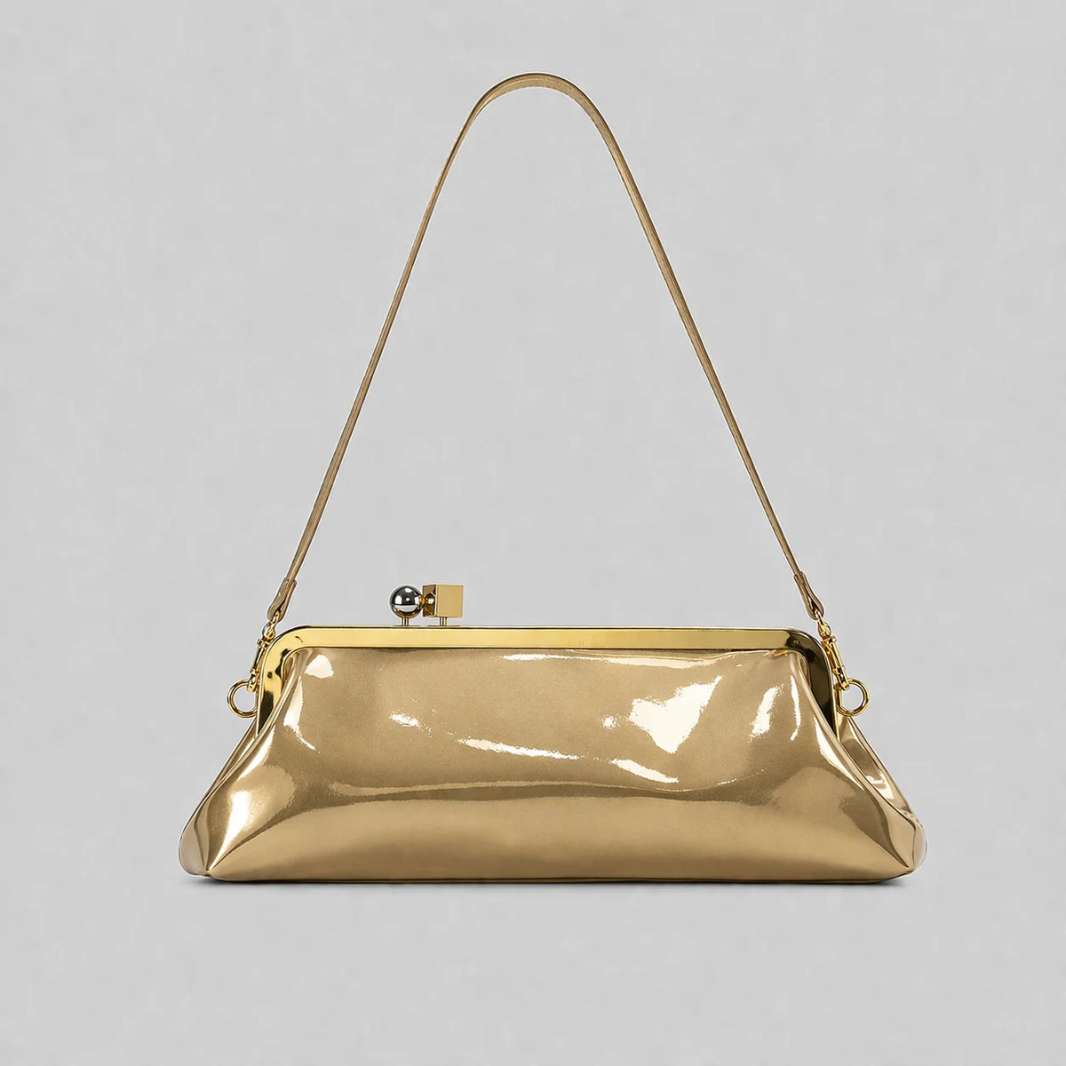 Evening Handbag Glossy Patent Leather Detachable Shoulder Strap