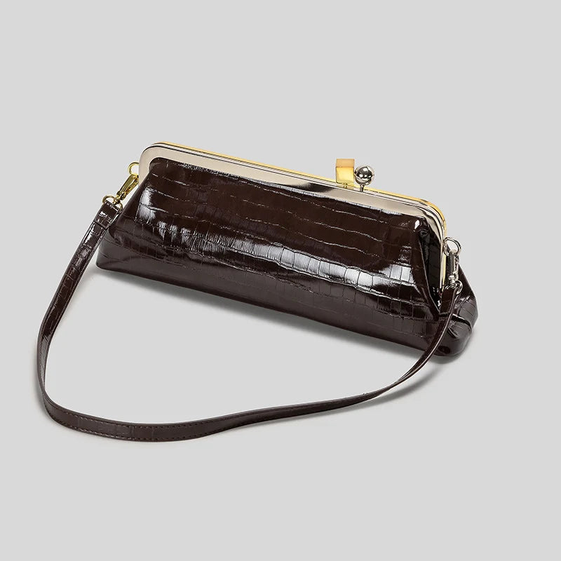 Evening Handbag Glossy Patent Leather Detachable Shoulder Strap