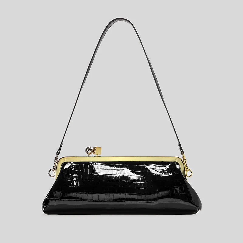 Evening Handbag Glossy Patent Leather Detachable Strap