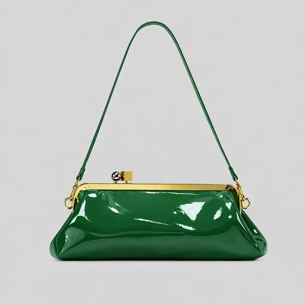 Evening Handbag Glossy Patent Leather Detachable Strap