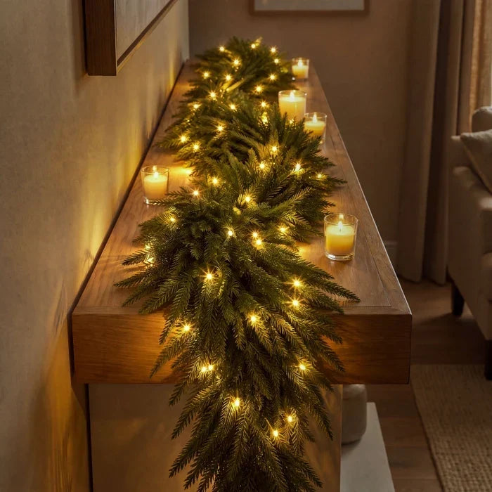 Evergreen Garland 9 Foot Battery-Powered Golden Lights