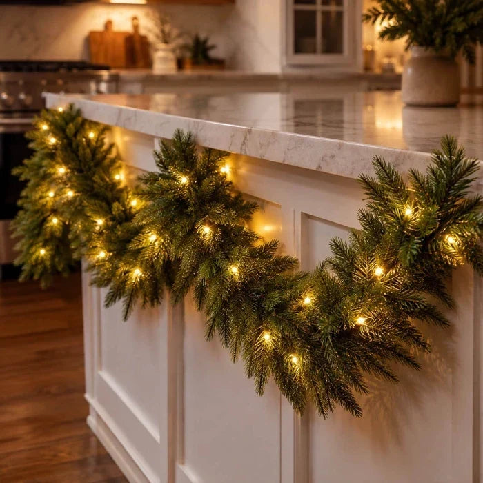 Evergreen Garland 9 Foot Battery-Powered Golden Lights