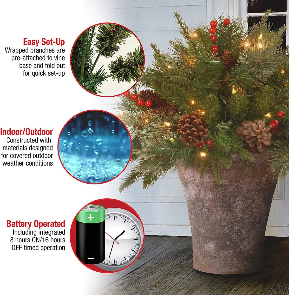 Evergreen Urn Filler 35 Warm White LEDs Automatic Timer