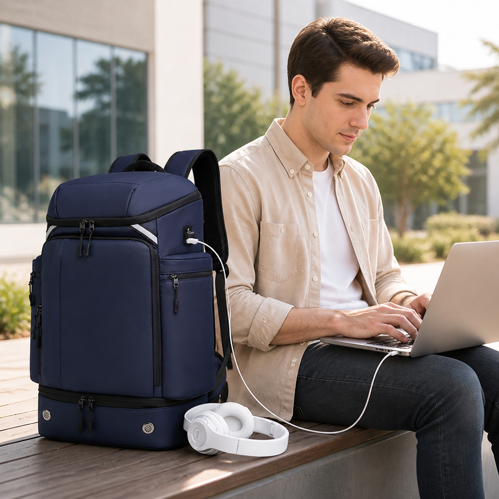 Expandable USB-Charging Water-Resistant Backpack (Laptop Compartment)