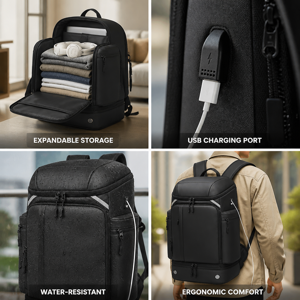 Expandable USB-Charging Water-Resistant Backpack (Laptop Compartment)