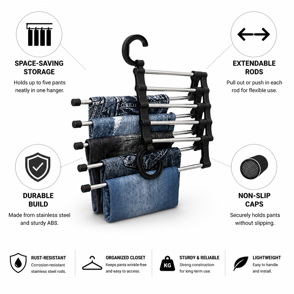 Extendable Non-Slip Pants Hanger (Holds 5)