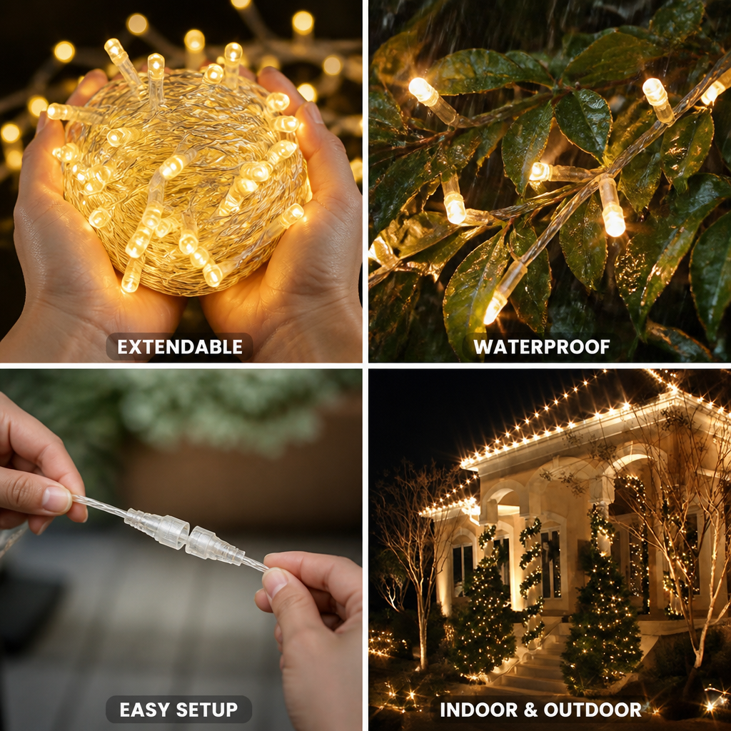 Extendable Waterproof LED String Lights (10m, 100 LEDs)