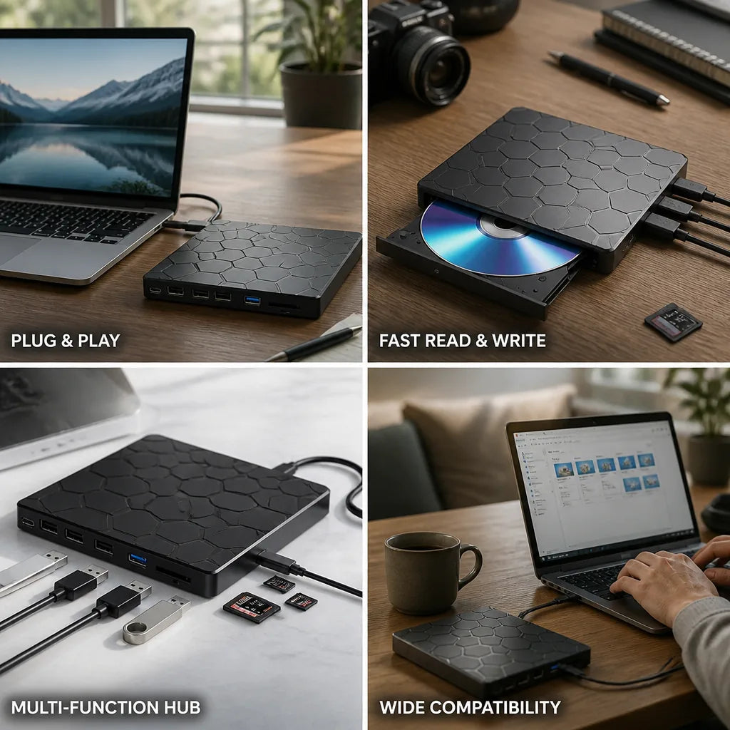 External CD DVD Drive USB-C & USB 3.0 Hub
